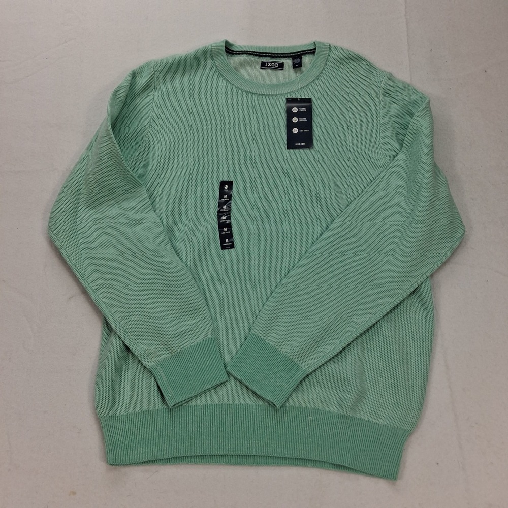 IZOD Sweater Mens M Luxury Classics Green Waffle Knit Cotton Blend NEW